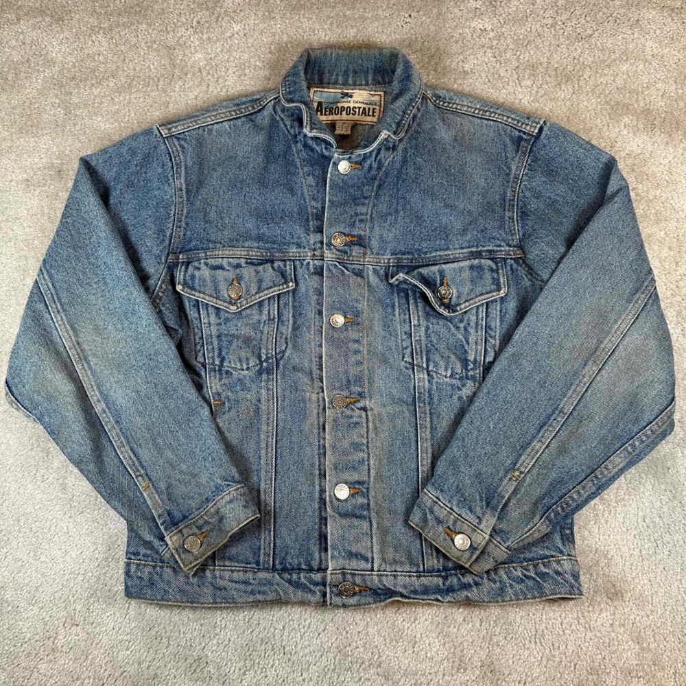 Vintage 90s Aeropostale Denim Trucker Jacket Type 3 Mens Small‎ Blue USA Cotton